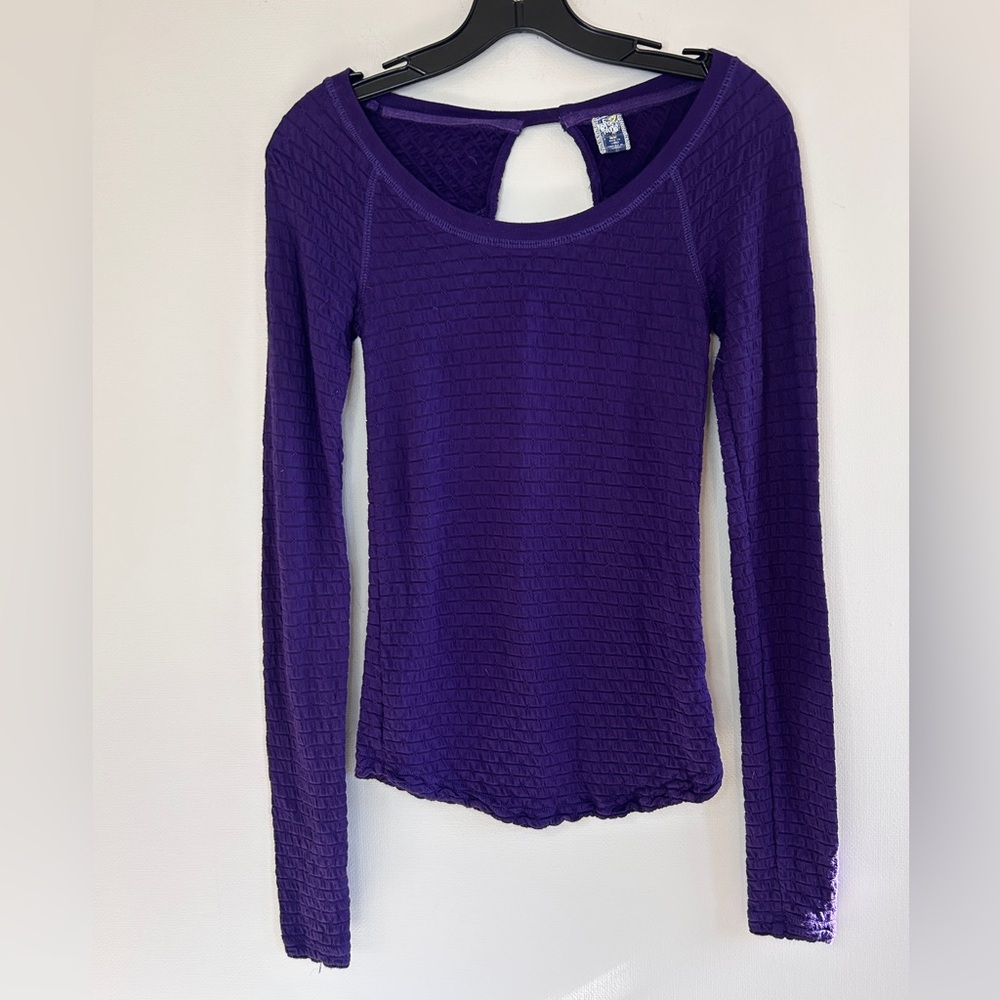 Y2K Free People Fitted Thermal Scoop Neck Top 2000s Layer Indie Boho Mall Goth S - Picture 3 of 13